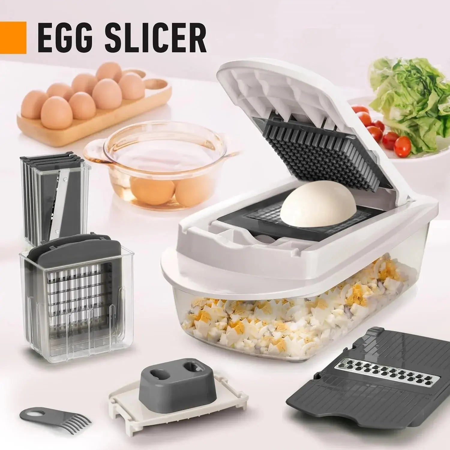 Vegetable Cutter with Safety Holder and Catch Container – Dicing, Slicing, and Grating