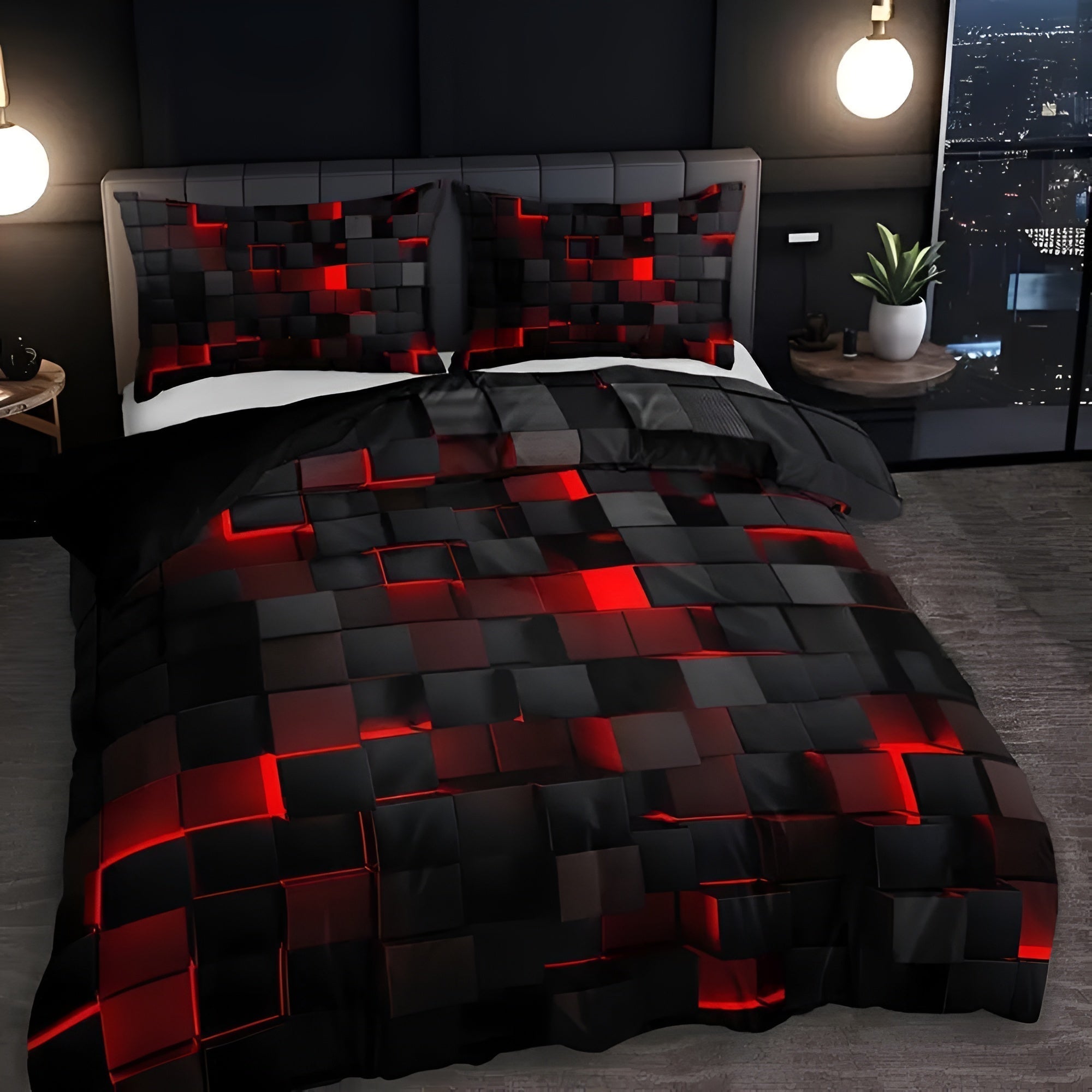 LUMINOUS GRID - Neon 3D Duvet Cover Set with Pillowcases