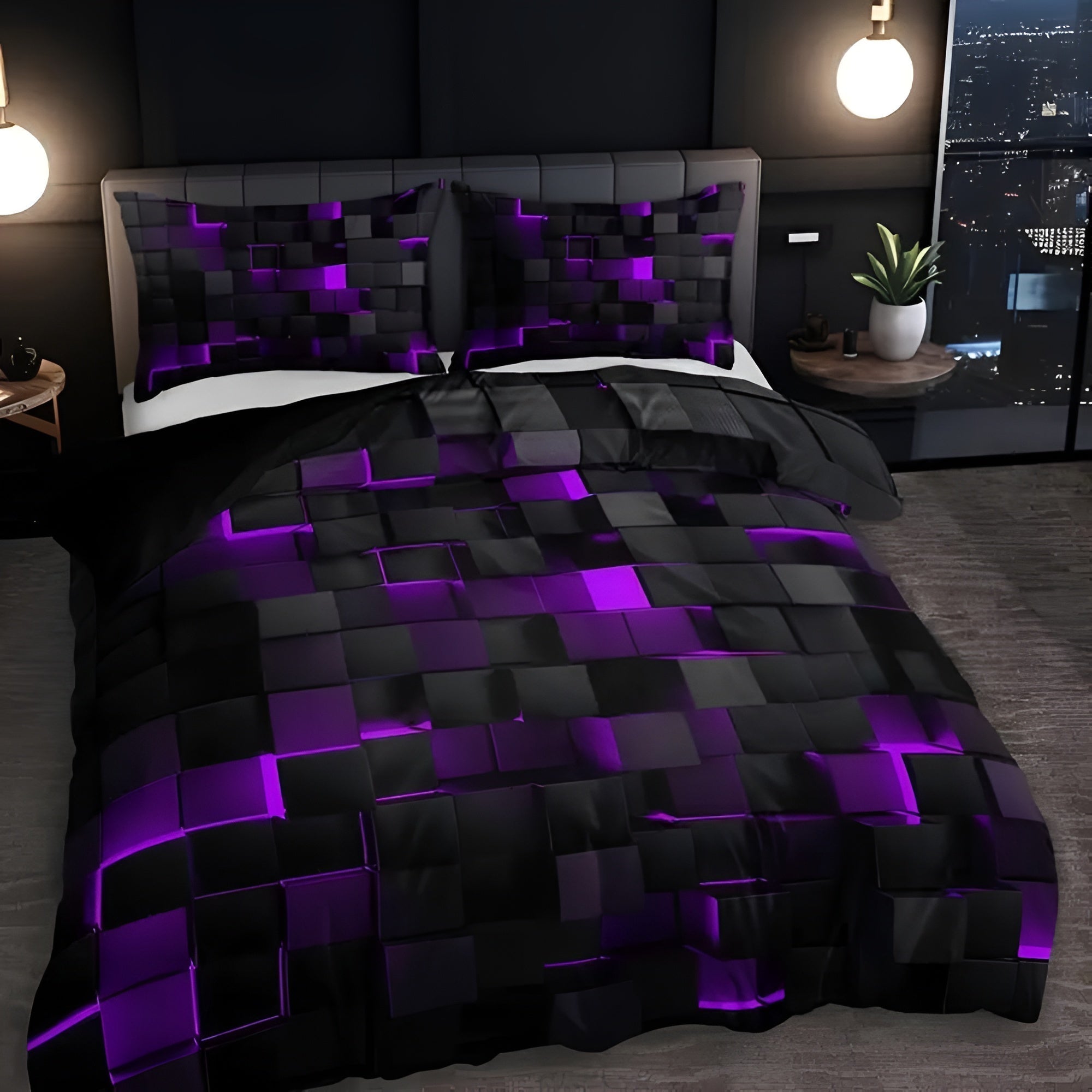 LUMINOUS GRID - Neon 3D Duvet Cover Set with Pillowcases