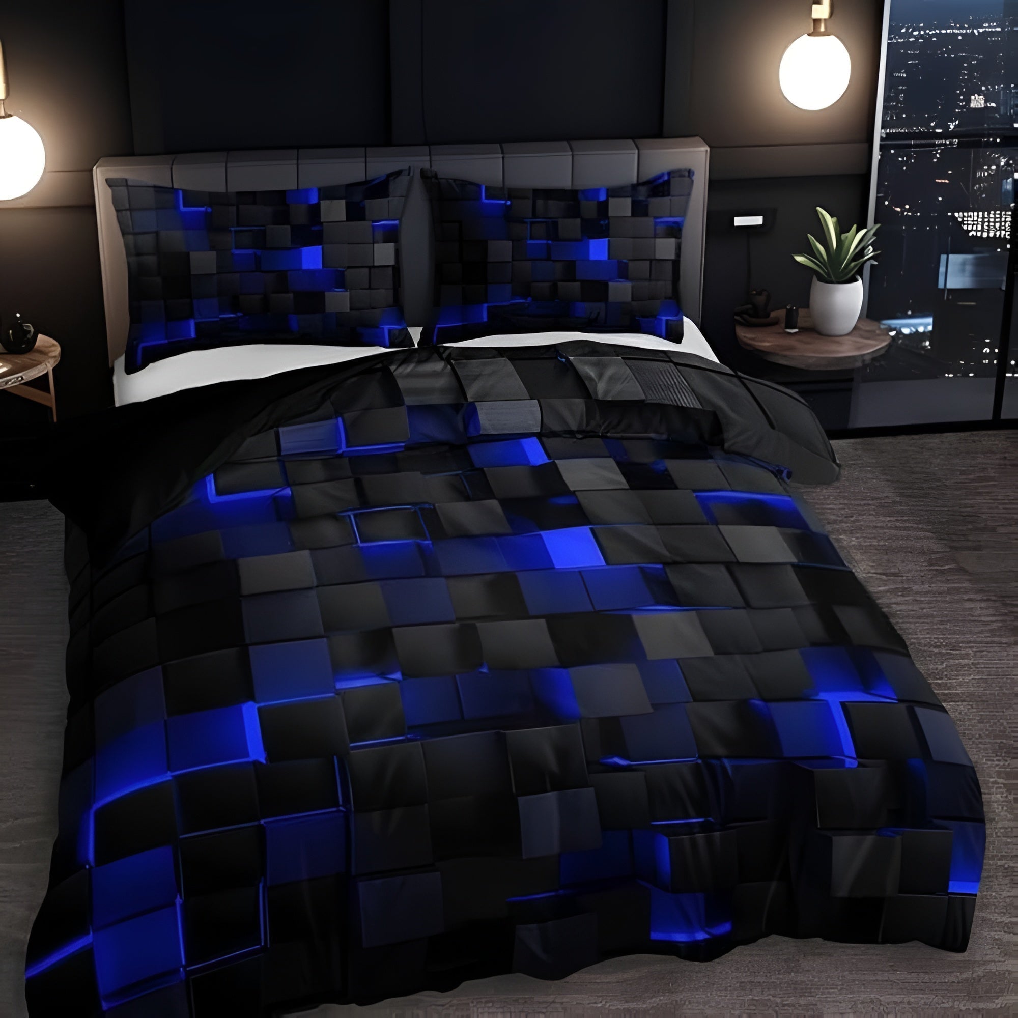 LUMINOUS GRID - Neon 3D Duvet Cover Set with Pillowcases