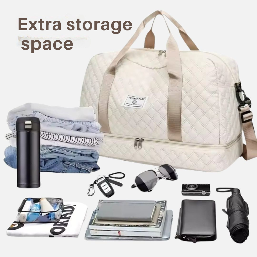 Quilted Travel Bag with Shoe Compartment | Water-Resistant & Compact