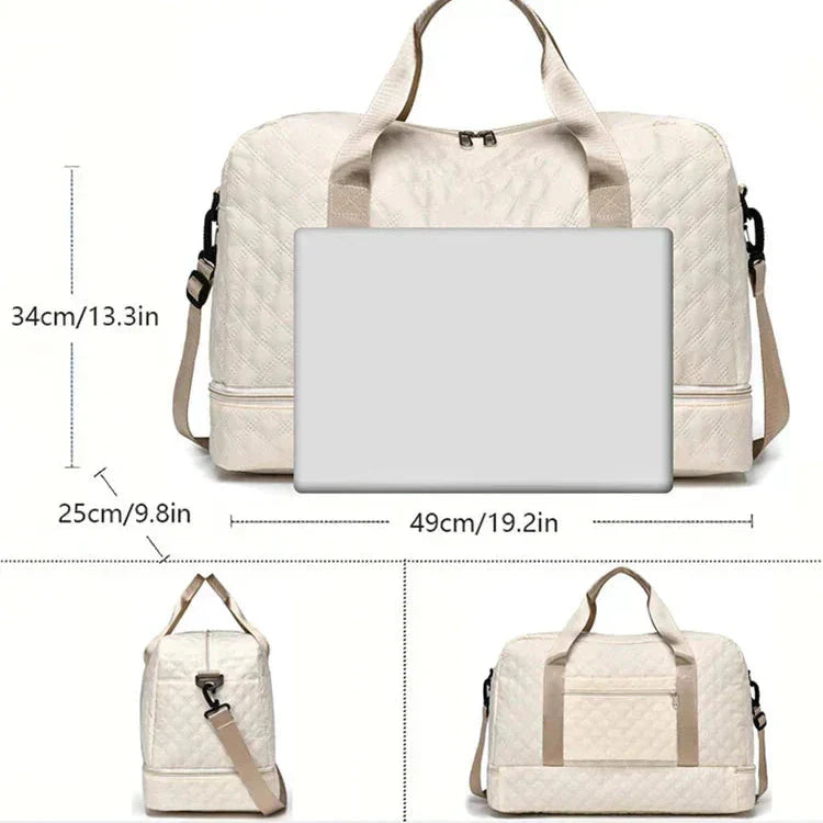 Quilted Travel Bag with Shoe Compartment | Water-Resistant & Compact