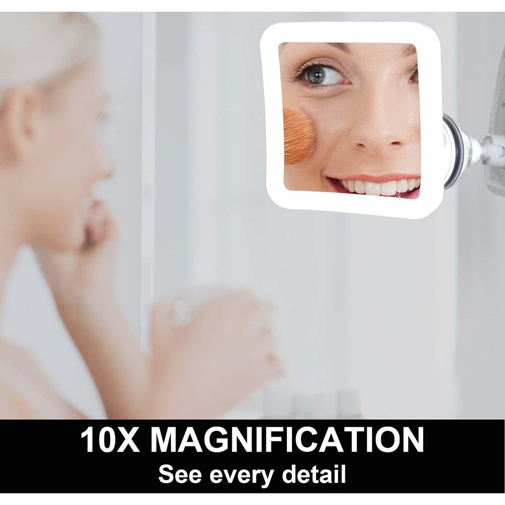 LuxeVision 10X LED Travel Makeup Mirror with Suction Mount