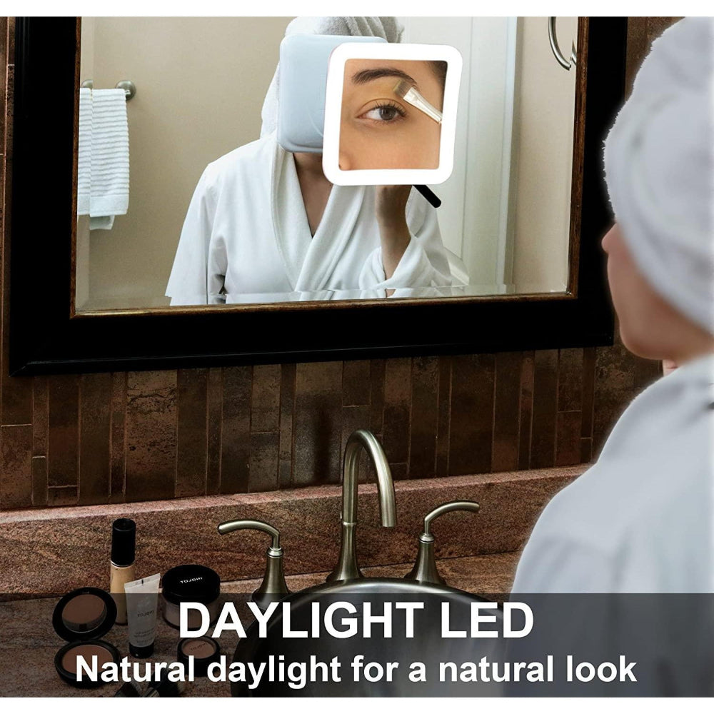 LuxeVision 10X LED Travel Makeup Mirror with Suction Mount