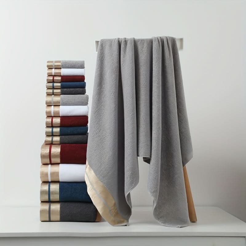 5-Piece Soft Cotton Bath Towel Set with Gold Stripes