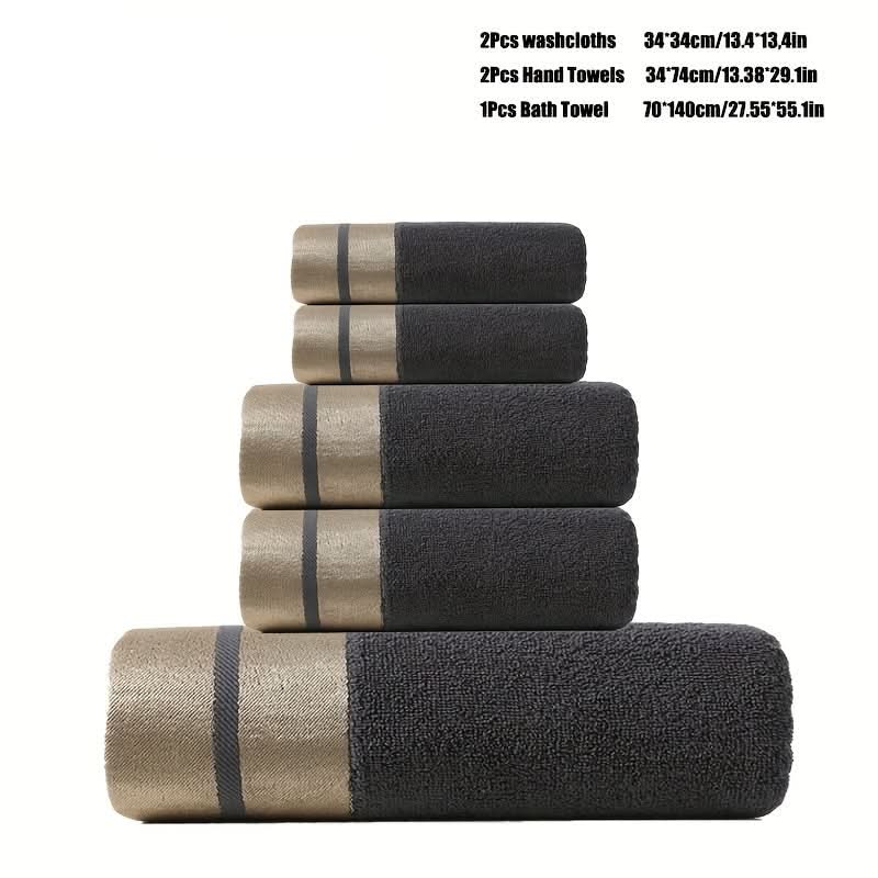 5-Piece Soft Cotton Bath Towel Set with Gold Stripes