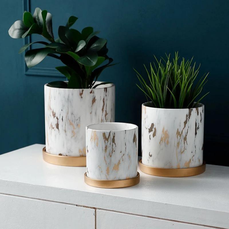 Elegant Gold Ceramic Planter Trio for Indoor Decor