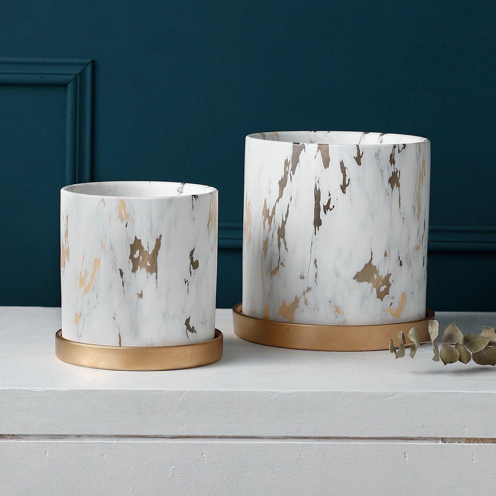 Elegant Gold Ceramic Planter Trio for Indoor Decor