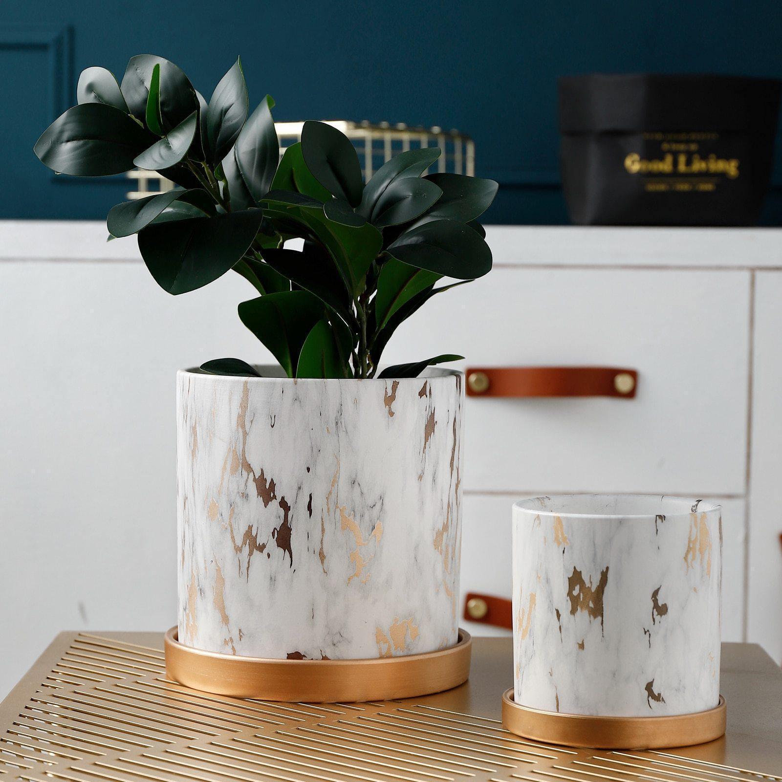 Elegant Gold Ceramic Planter Trio for Indoor Decor