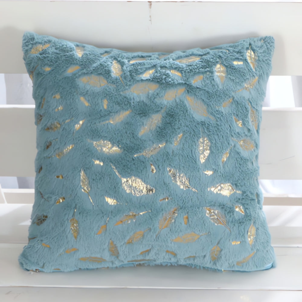 Elegant Decorative Pillow Cover with Gold Leaf Design