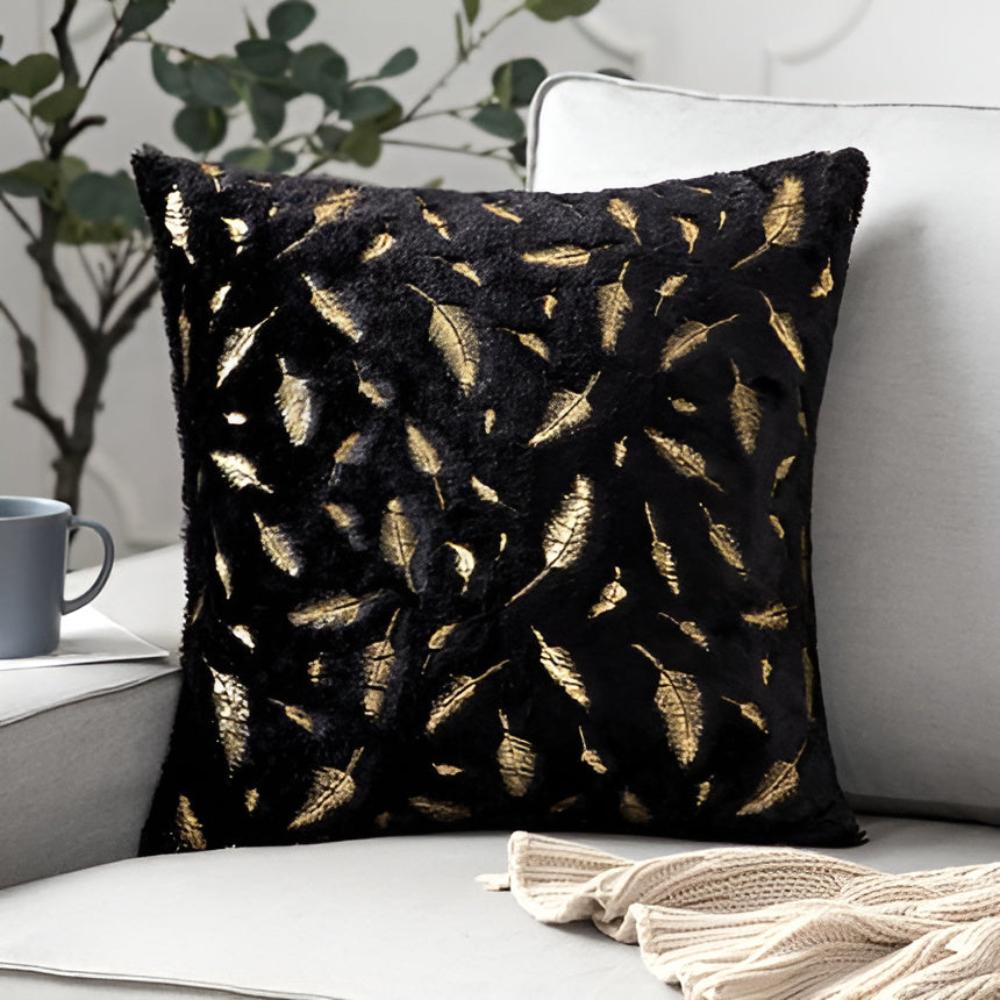 Elegant Decorative Pillow Cover with Gold Leaf Design