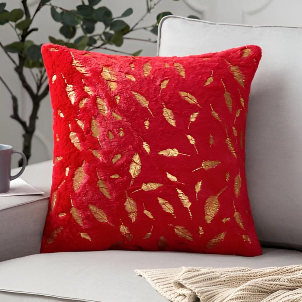 Elegant Decorative Pillow Cover with Gold Leaf Design