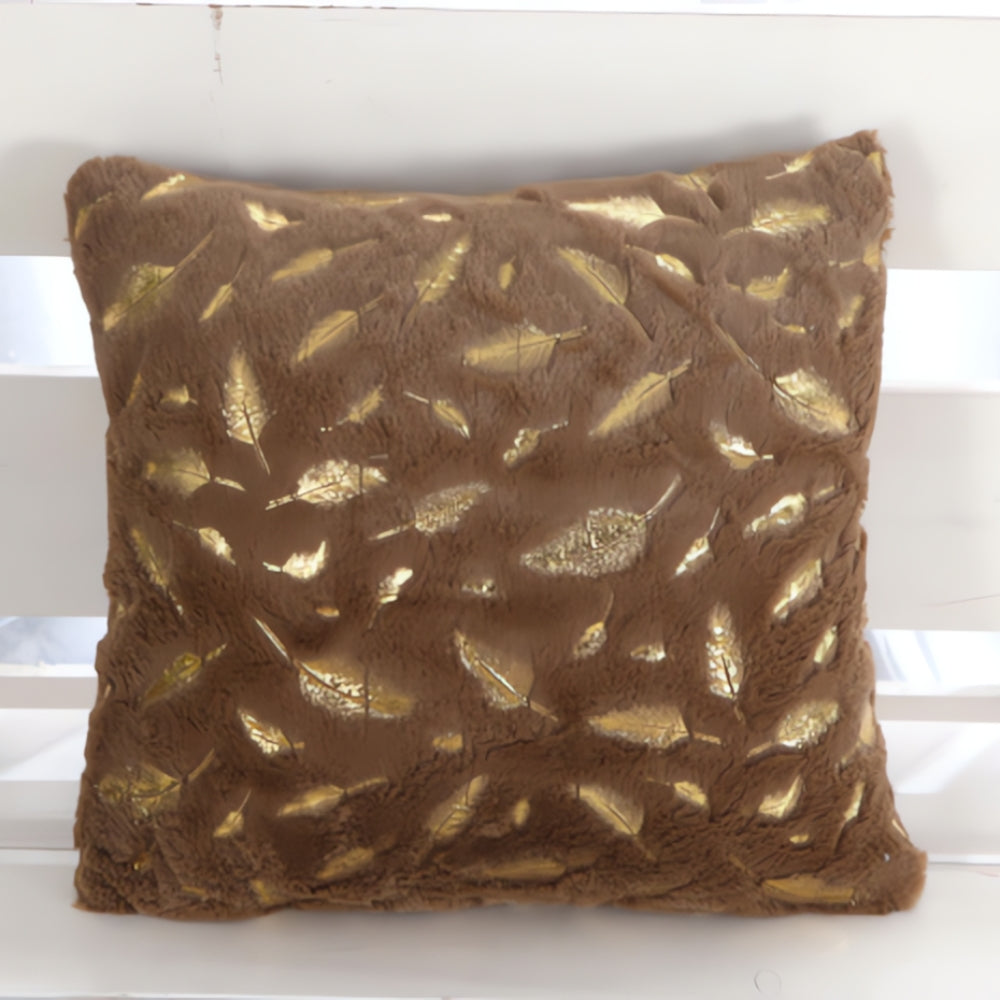 Elegant Decorative Pillow Cover with Gold Leaf Design