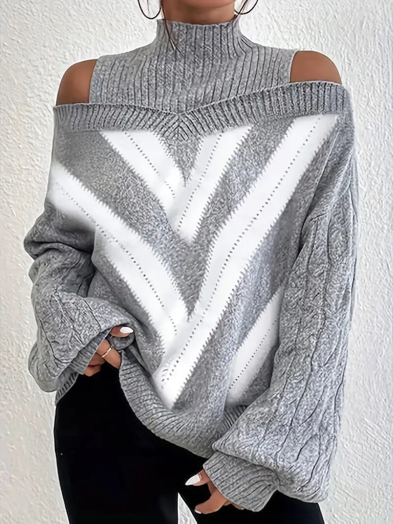 Sweater with Cold Shoulders and Geometric Design