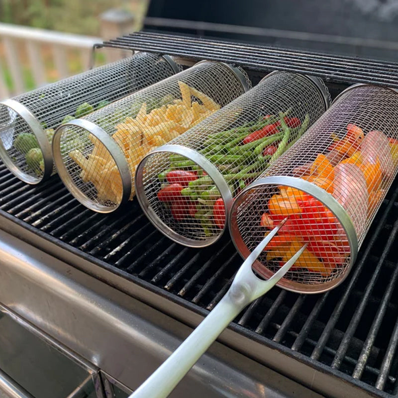 Stainless Steel 360° Rotating Cooking Basket for Grilling