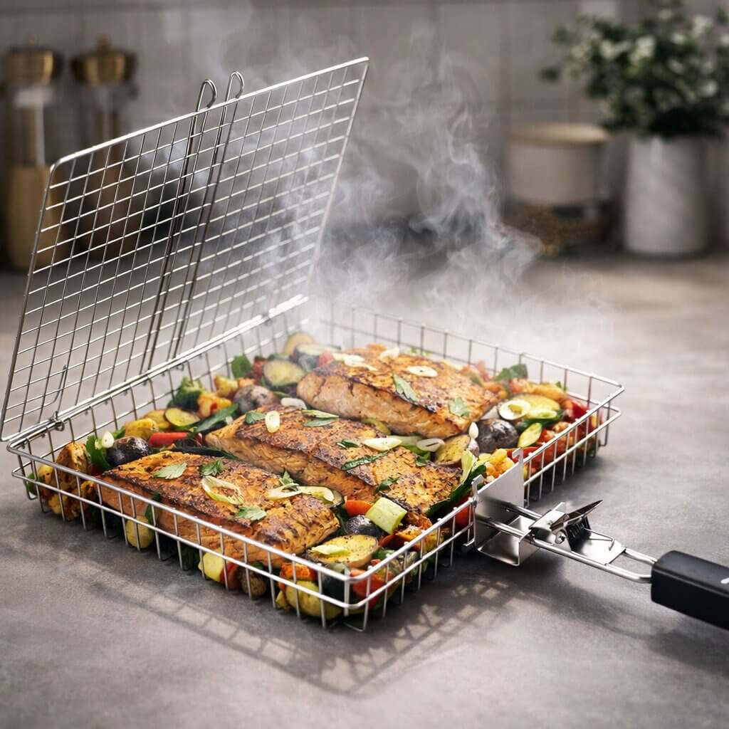 Stainless Steel Grill Basket for Even Heat Distribution - BBQ Tool