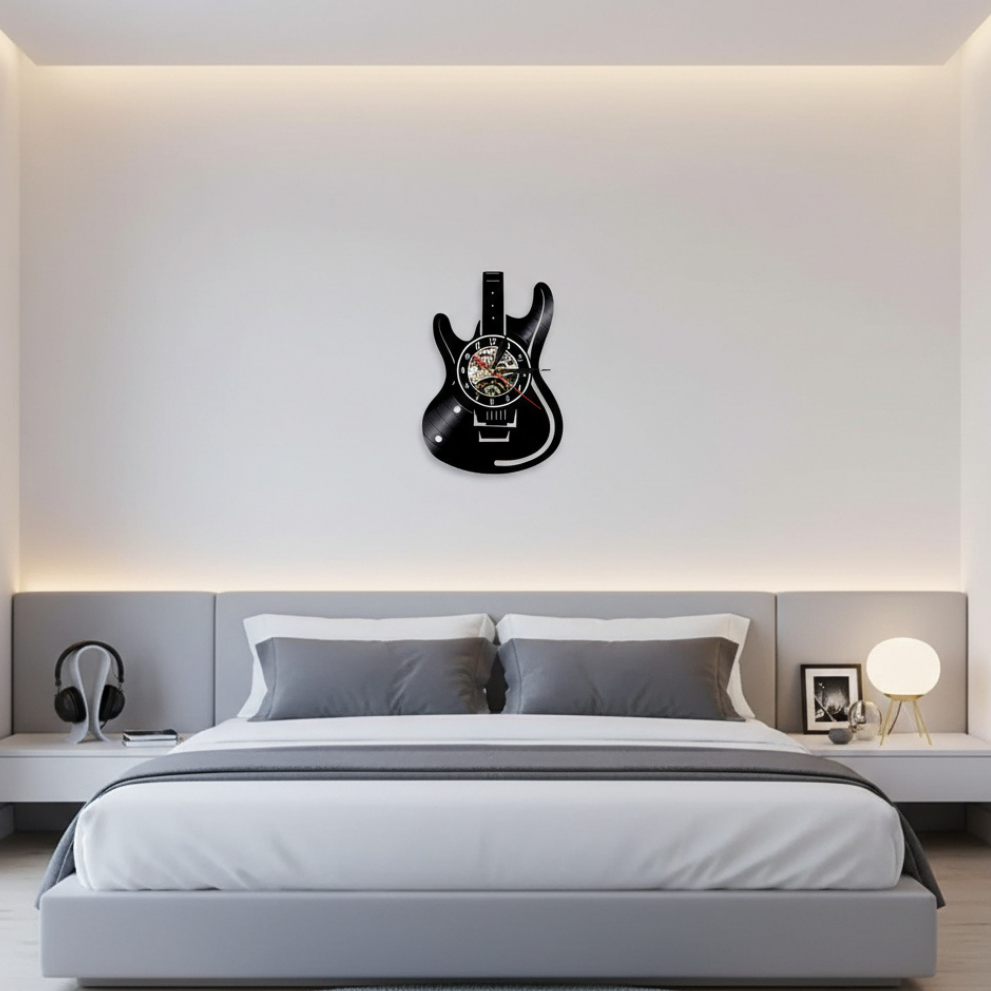 Guitar-Inspired Vinyl Record Wall Clock for Music Lovers