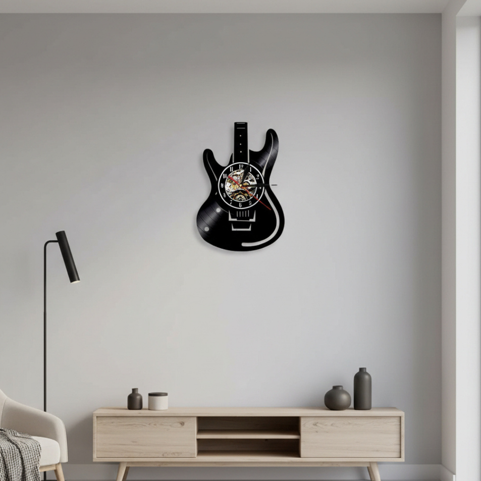 Guitar-Inspired Vinyl Record Wall Clock for Music Lovers