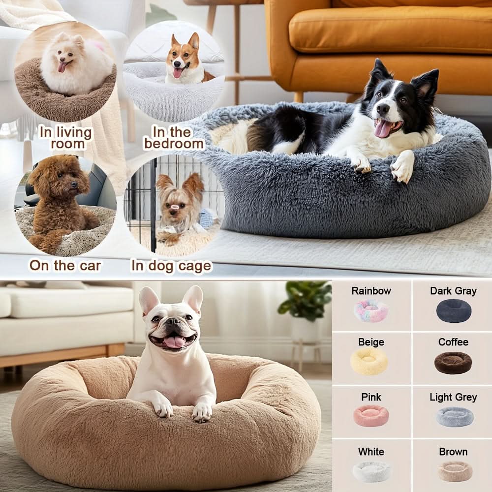 Extra Plush Faux Fur Pet Bed for Large Dogs and Cats - Calming Comfort