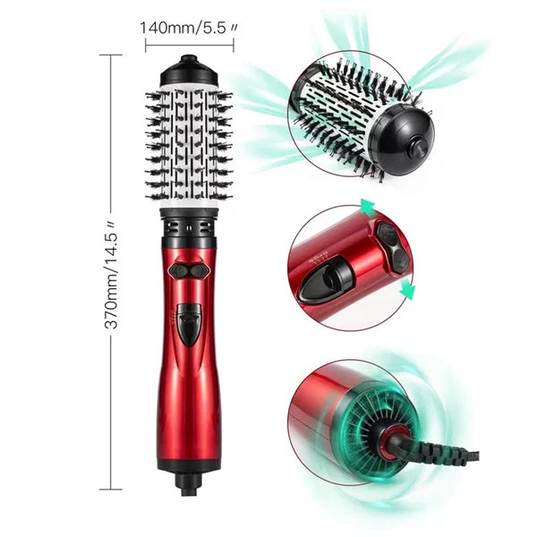 Hair Dryer with Rotating Feature - Volume & Curls - Interchangeable Brushes