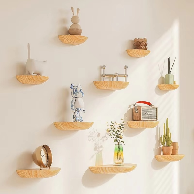 Elegant Half-Circle Wooden Floating Shelf for Home Décor