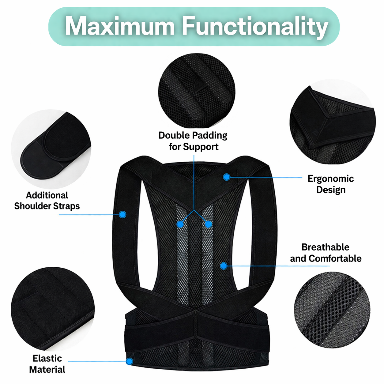 Adjustable Posture Trainer for Back | Breathable Shoulder Corrector | Spine Alignment