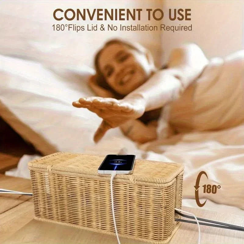 Handcrafted Cable Storage Box – Woven Organizer for Cords