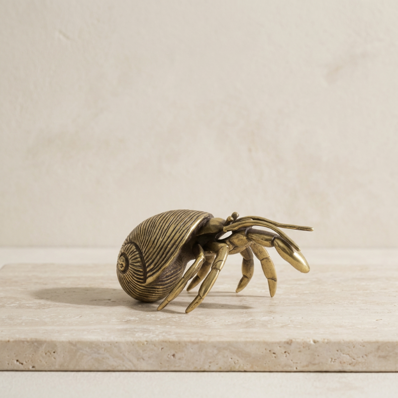 Coastal Elegance - Handcrafted Brass Hermit Crab Sculpture
