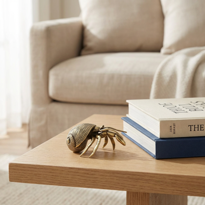 Coastal Elegance - Handcrafted Brass Hermit Crab Sculpture