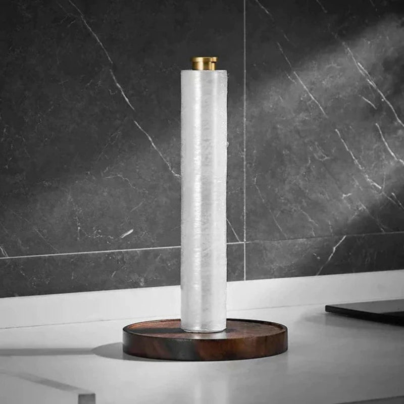 Elegant Paper Towel Stand with Walnut Base and Steel Rod