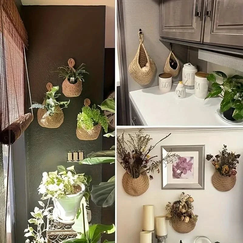 Set of Handmade Hanging Baskets for Storage