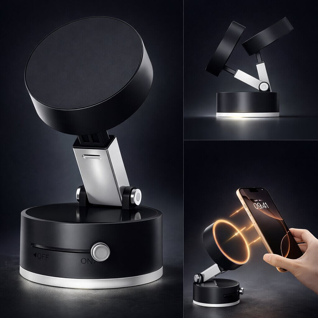 Car Phone Mount with Suction Cup | Magnetic Grip | Adjustable and Foldable