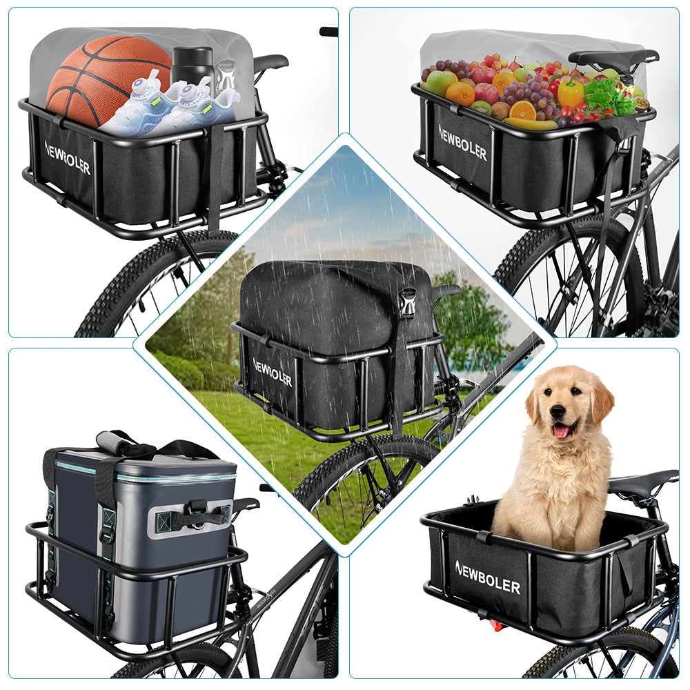 Robust Rear Bicycle Cargo Basket with Adjustable Rack