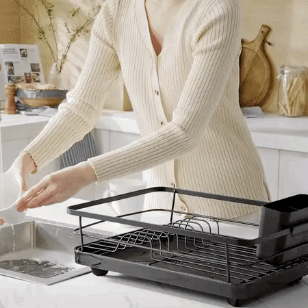 Stainless Steel Dish Rack with Drainboard and Cutlery Organizer