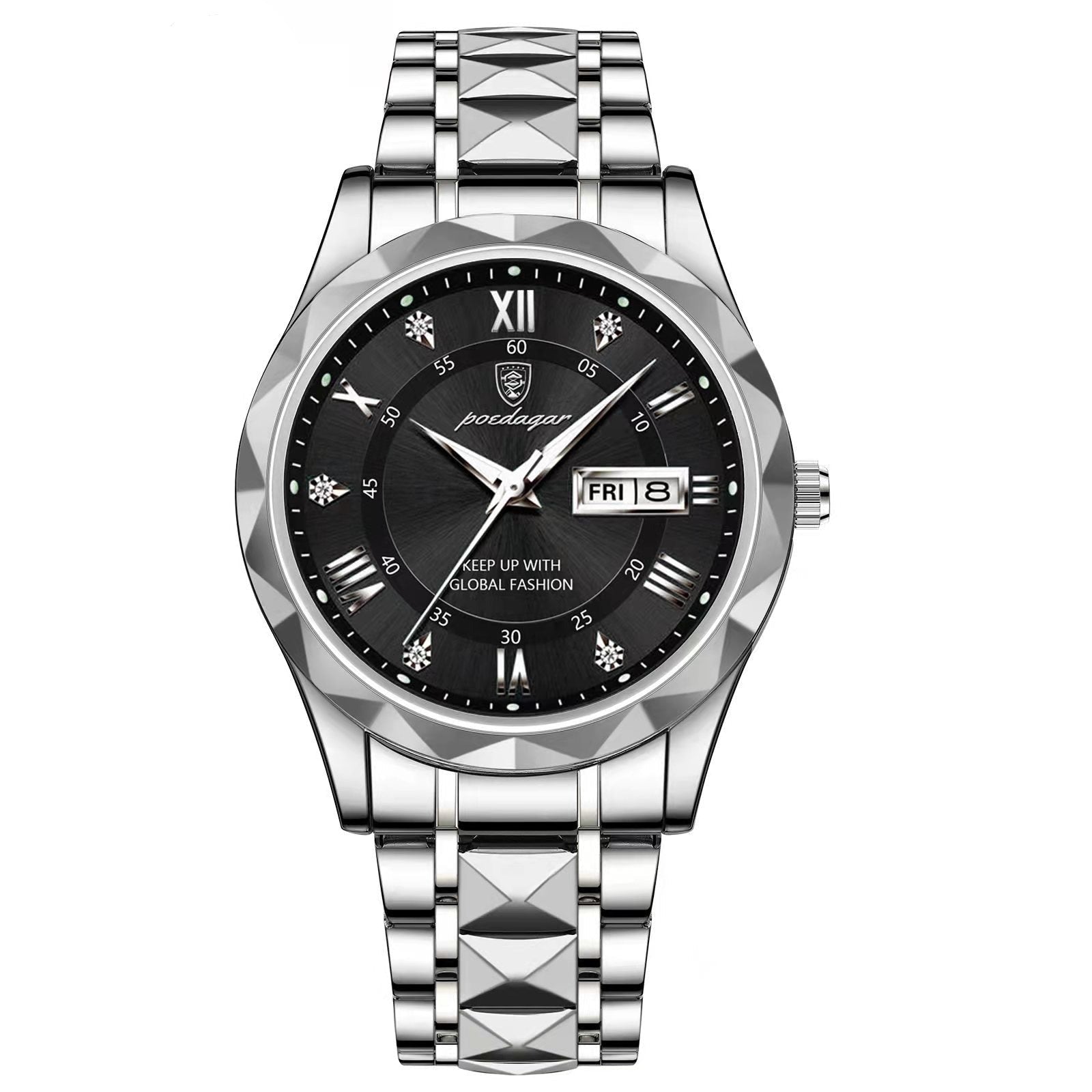 Men's Stainless Steel Watch with Quartz Movement | Luminous Hands | Date Display