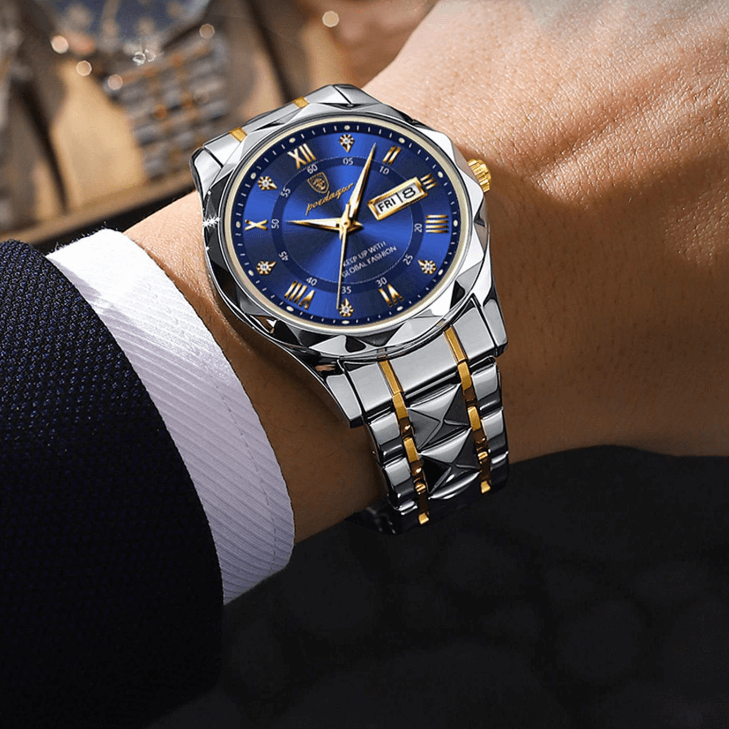 Men's Stainless Steel Watch with Quartz Movement | Luminous Hands | Date Display