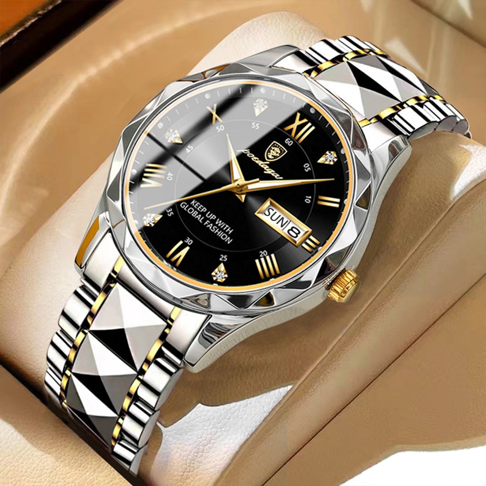Men's Stainless Steel Watch with Quartz Movement | Luminous Hands | Date Display