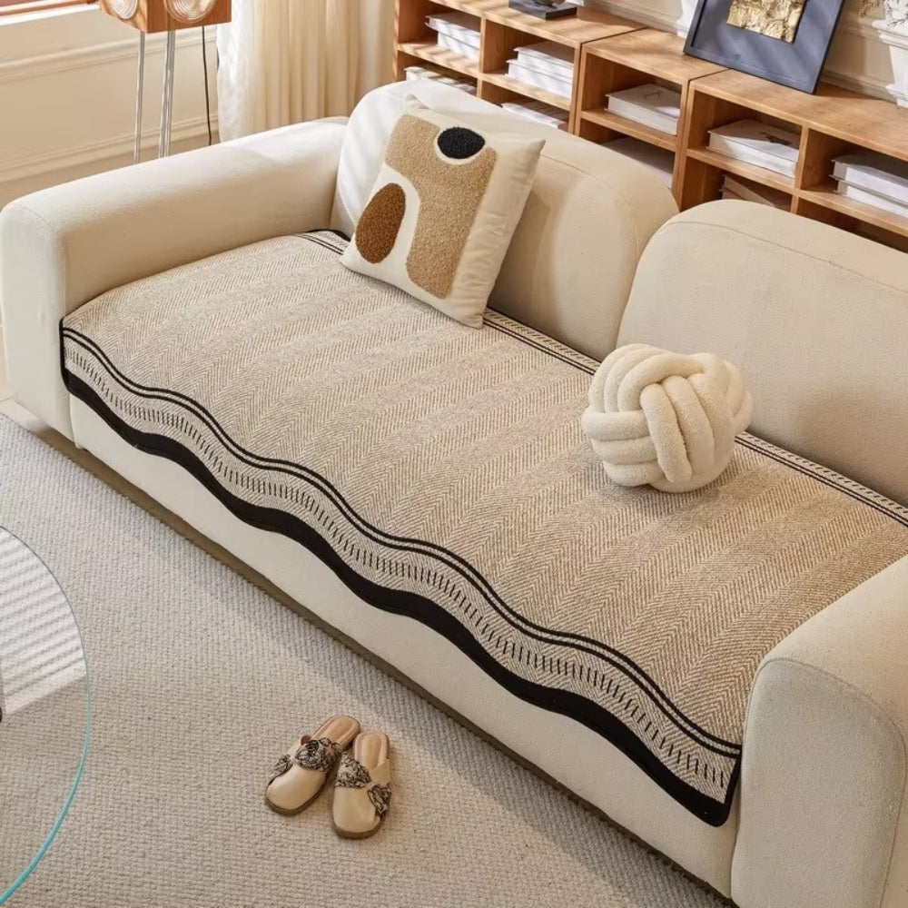 Elegant Herringbone Sofa Protector with Non-Slip Backing