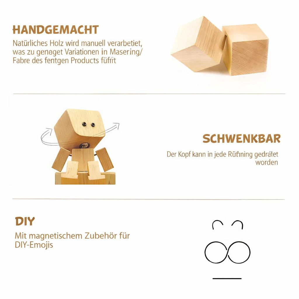Wooden Decorative Figure with Wobble Function and Interchangeable Faces