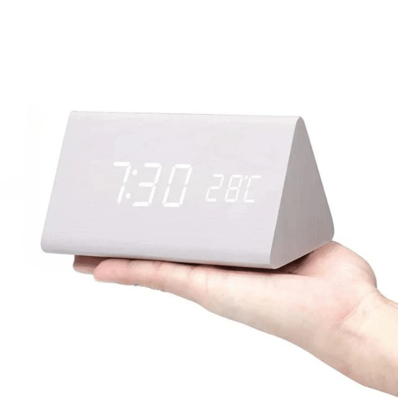 Wooden LED Desk Clock with Voice Control and Temperature Display