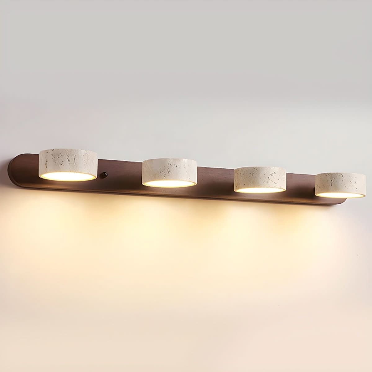 Modern LED Wall Light with Natural Travertine and Wood Design