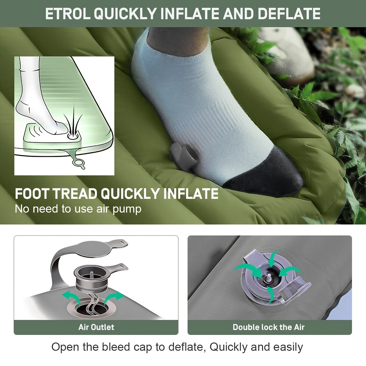 Compact Inflatable Sleep Pad with Integrated Foot Pump