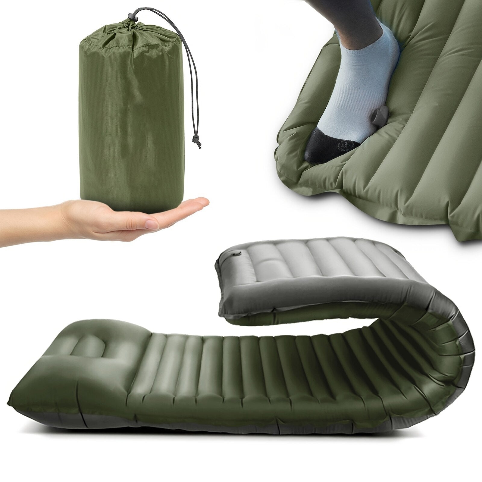 Compact Inflatable Sleep Pad with Integrated Foot Pump