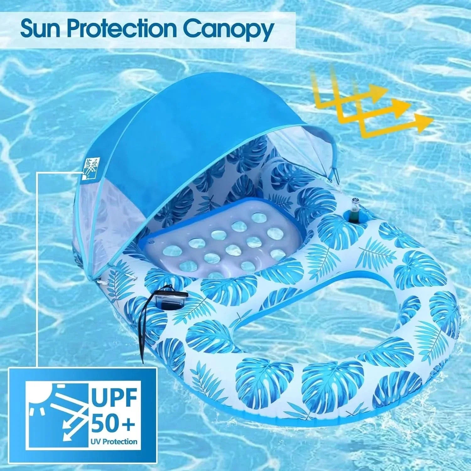 Inflatable Pool Float with Relaxing Shade Canopy Design