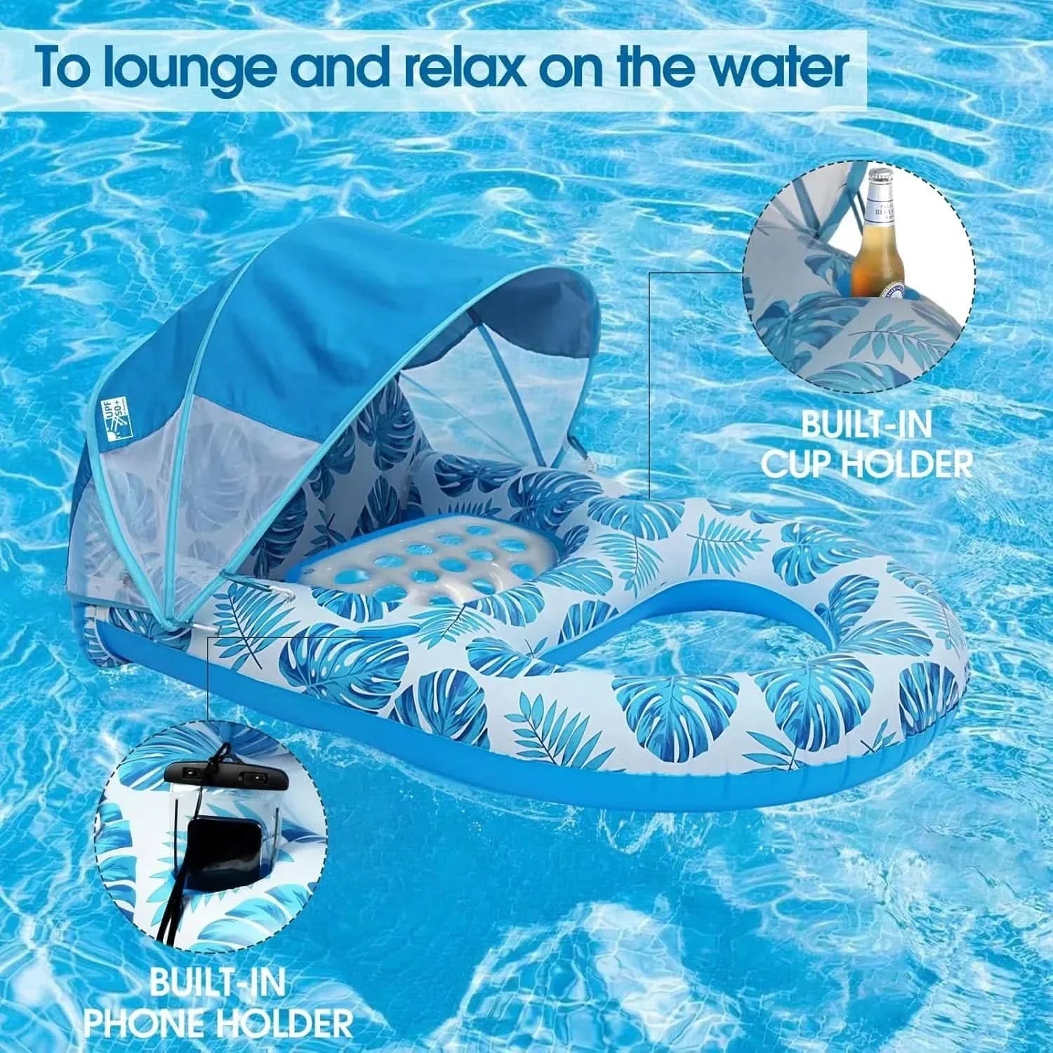 Inflatable Pool Float with Relaxing Shade Canopy Design