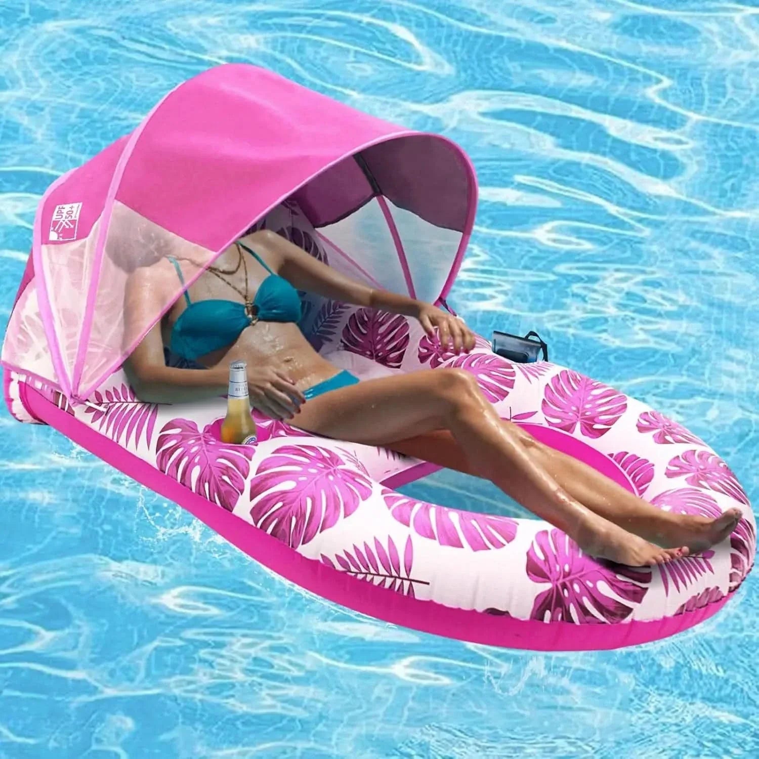 Inflatable Pool Float with Relaxing Shade Canopy Design