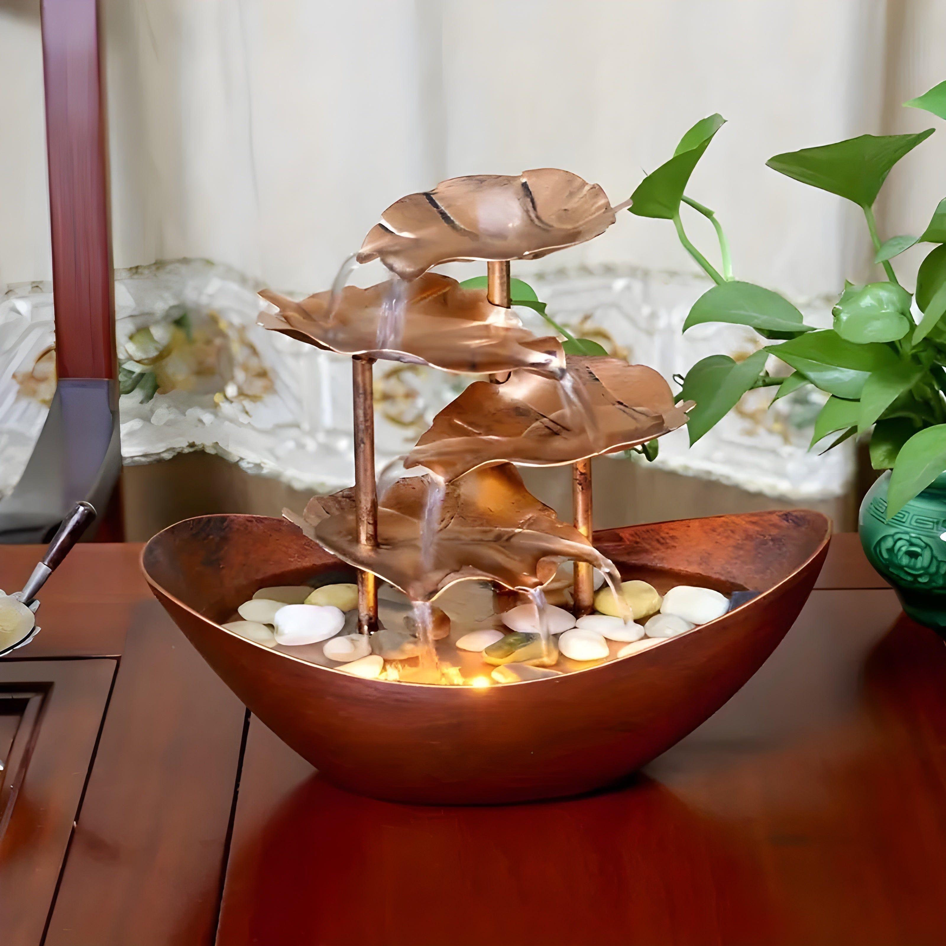SereneFlow Vintage LED Tabletop Water Fountain for Home & Office