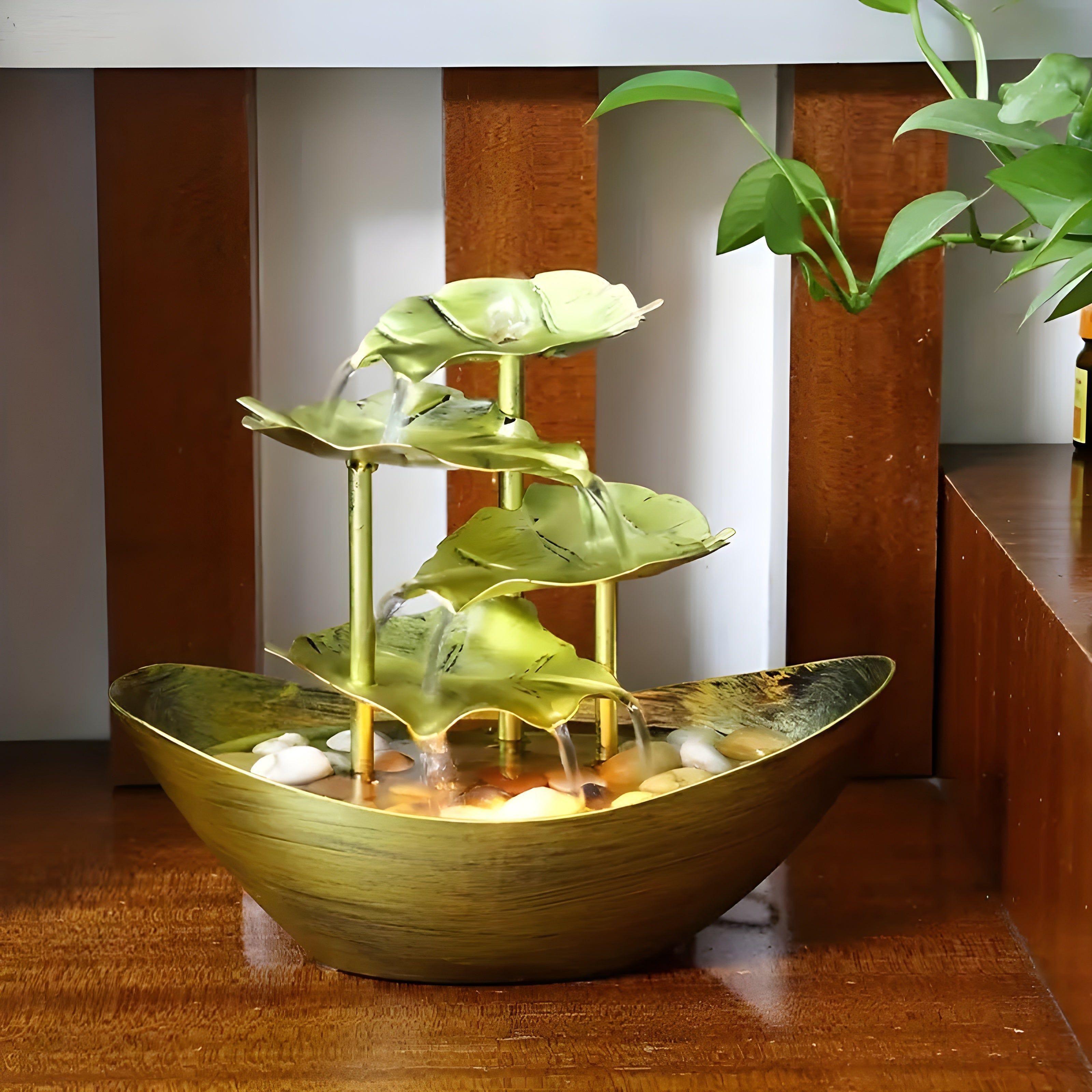 SereneFlow Vintage LED Tabletop Water Fountain for Home & Office