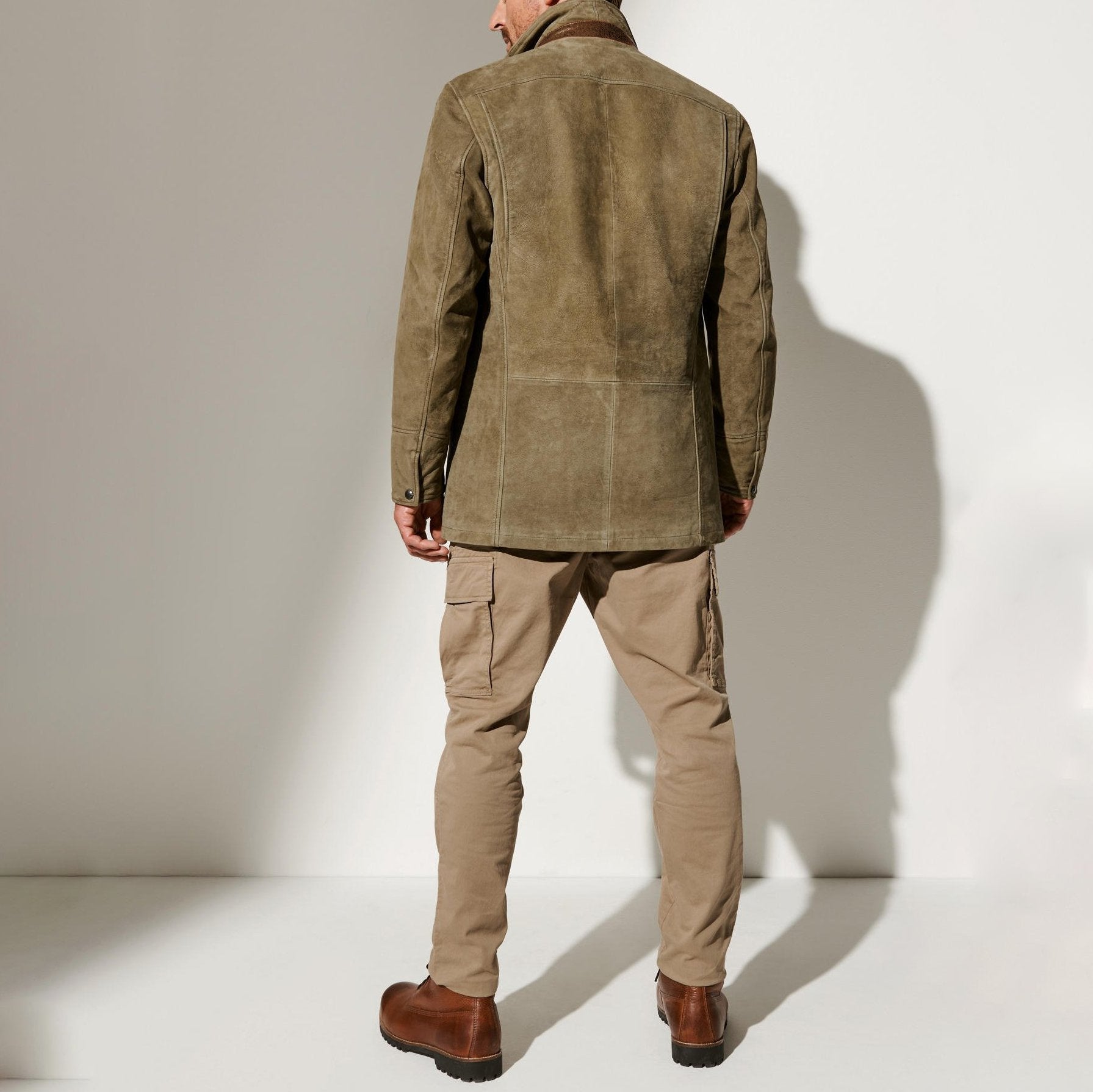 Men's Classic Suede Jacket with Leather Trim - Slim Fit Style