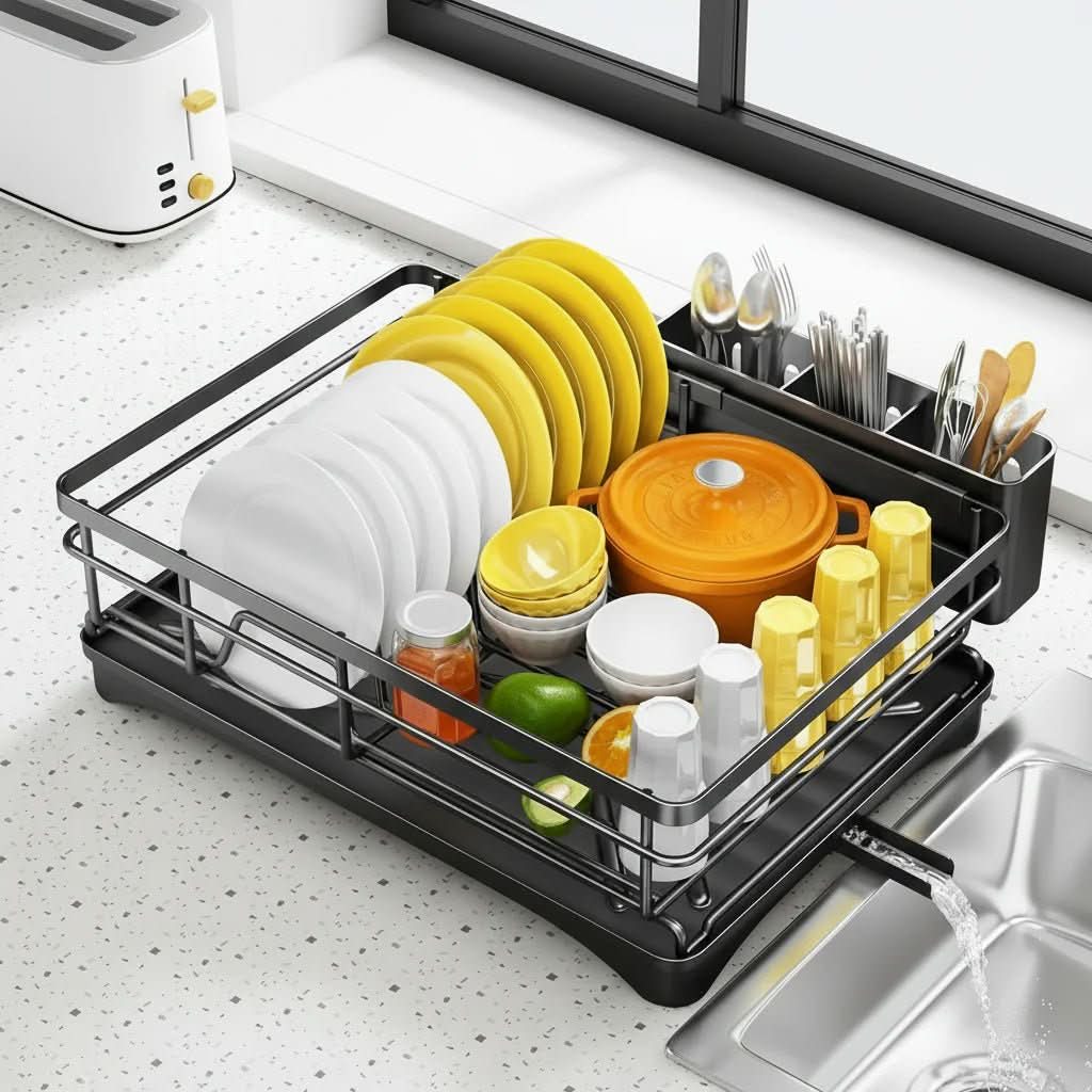 Large Dish Drying Rack with Built-in Drip Tray for Effective Drying